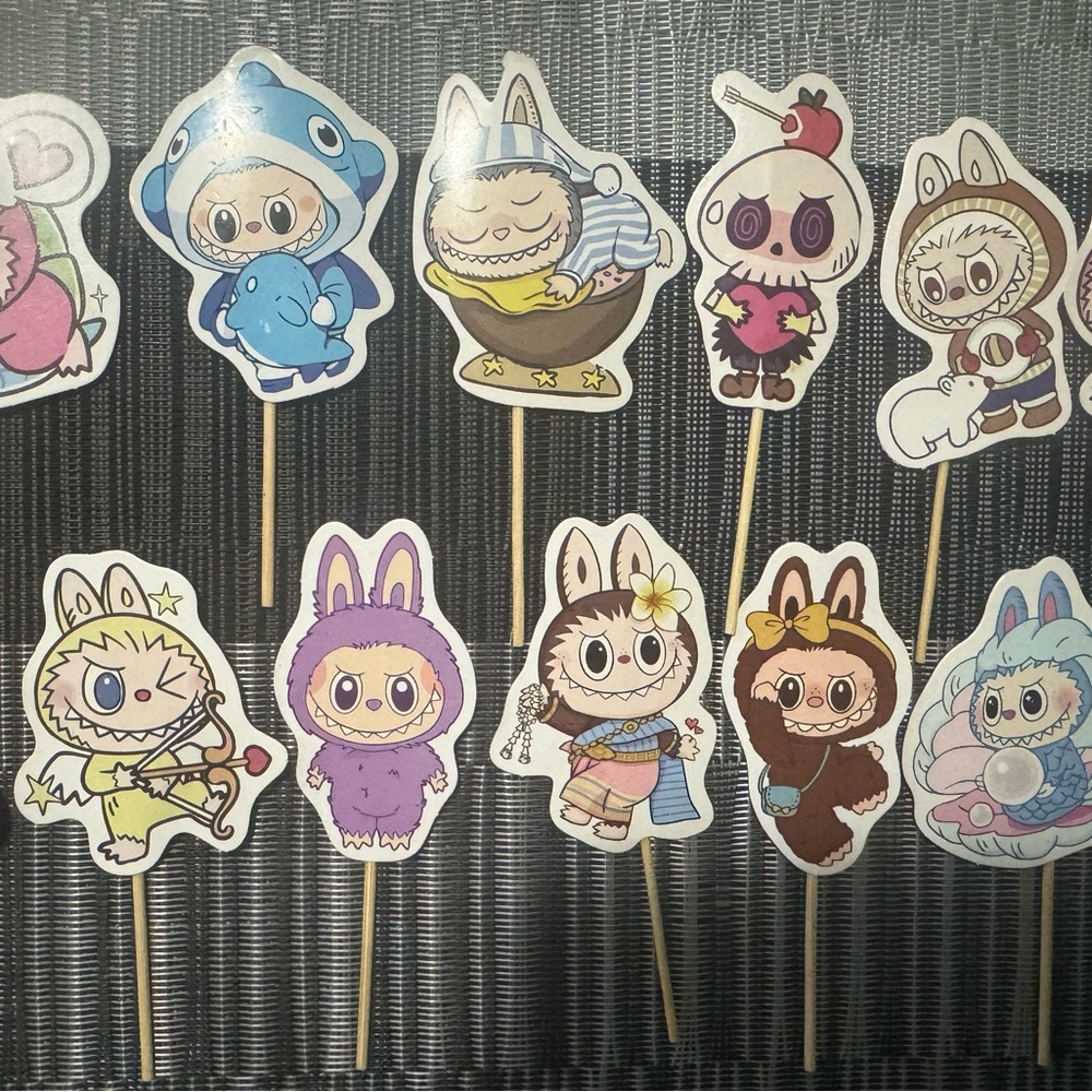 12 Cute Labubu Character Cupcake Toppers